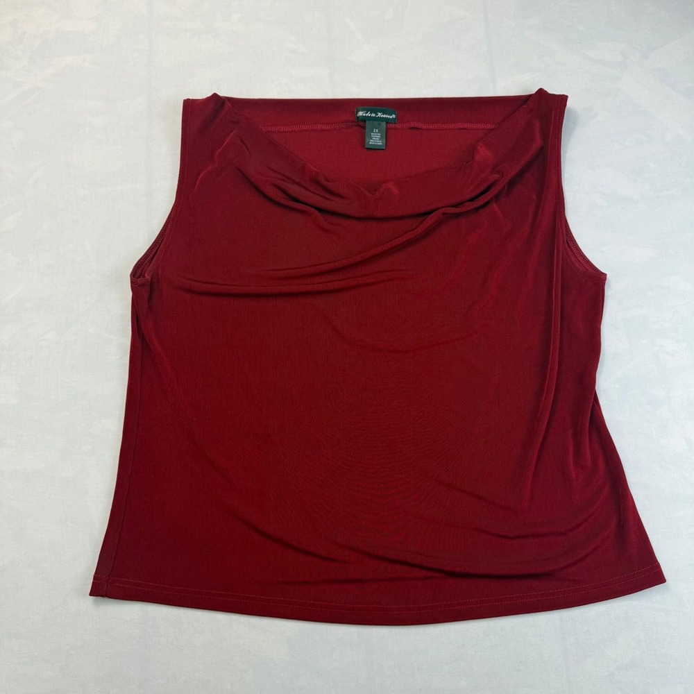 Made in Heaven Tank Top Womens Size 2X Red Cowl Neck Stretch Minimalist Pullover